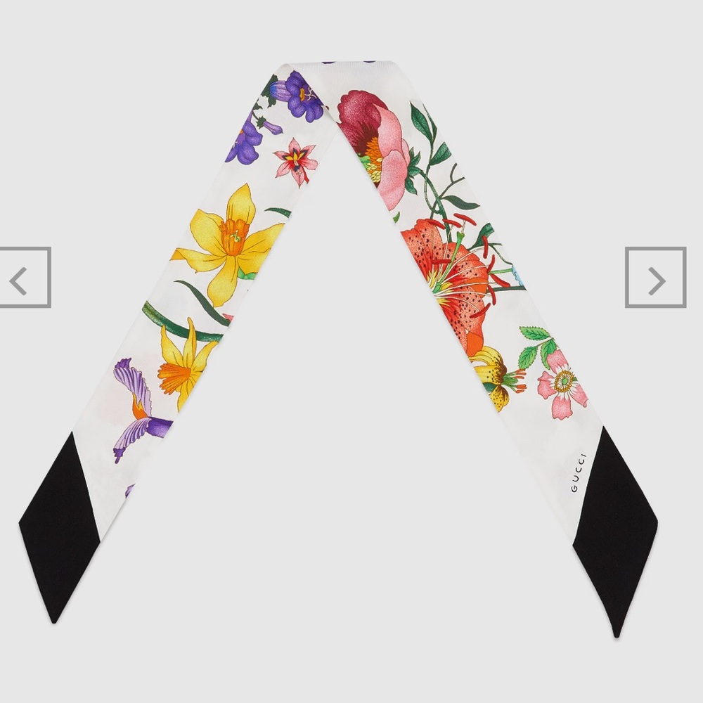 Gucci FLORA PRINT SILK TWILL NECK BOW - Picture 2 of 8